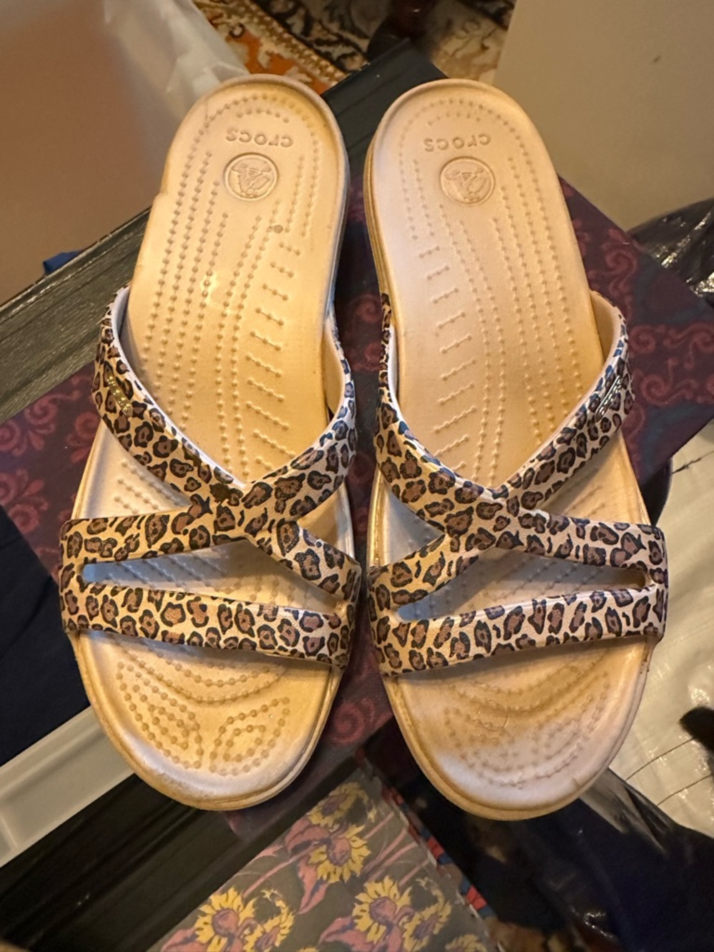CROCS Women’s Leopard Print Wedge Sandals - Tan - Picture 2 of 8